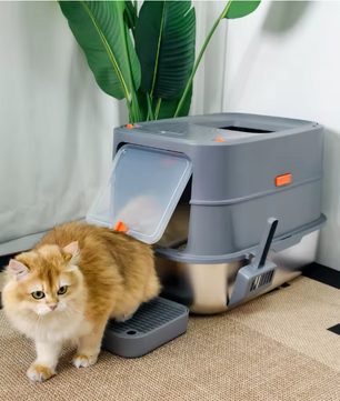 Ingesloten Roestvrijstalen Kattenbak – Extra Groot met Deksel & Hoge Zijkanten