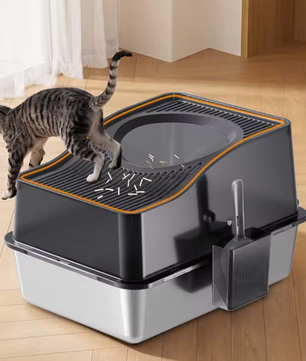 Roestvrijstalen Kattenbak met Deksel – Gesloten & Geurbestendig, Extra Groot