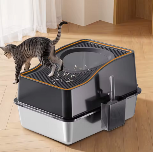 Roestvrijstalen Kattenbak met Deksel – Gesloten & Geurbestendig, Extra Groot