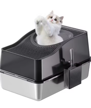 Roestvrijstalen Kattenbak met Deksel – Gesloten & Geurbestendig, Extra Groot