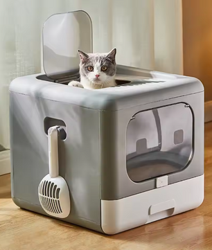 Opvouwbare Kattenbak met Schep – Gesloten Ontwerp & Lade Stijl, Voor- en Top Entry