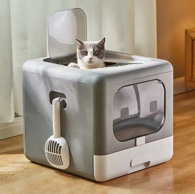 Opvouwbare Kattenbak met Schep – Gesloten Ontwerp & Lade Stijl, Voor- en Top Entry