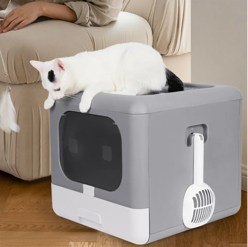 Opvouwbare Kattenbak met Schep – Gesloten Ontwerp & Lade Stijl, Voor- en Top Entry