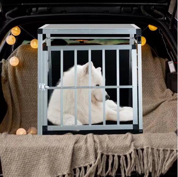Hondentransportbox Auto – Aluminium Reiskooi met Deur 65×91×69 cm