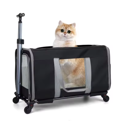 Kattenwagen met Wielen – Grote Transporttas voor 2 Katten met Veiligheidsgordel
