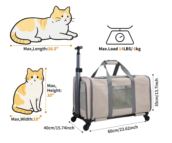 Kattenwagen met Wielen – Grote Transporttas voor 2 Katten met Veiligheidsgordel
