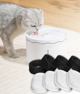 Kat Waterfontein Filters – 4/8 Stuks Vervangingsset met Voorfilterspons, Hygiënisch en Veilig