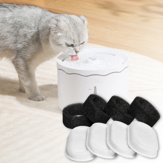 Kat Waterfontein Filters – 4/8 Stuks Vervangingsset met Voorfilterspons, Hygiënisch en Veilig