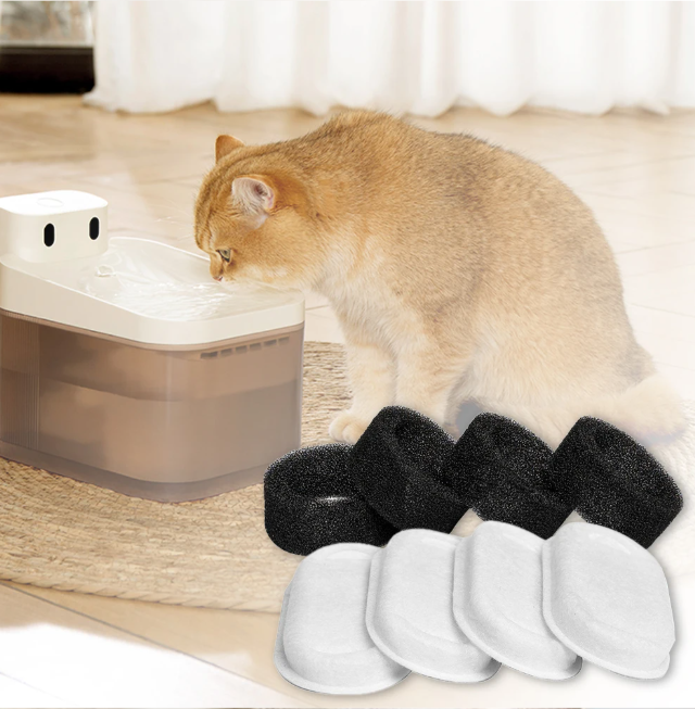Kat Waterfontein Filters – 4/8 Stuks Vervangingsset met Voorfilterspons, Hygiënisch en Veilig