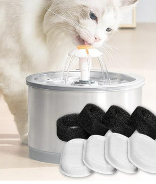 Kat Waterfontein Filters – 4/8 Stuks Vervangingsset met Voorfilterspons, Hygiënisch en Veilig