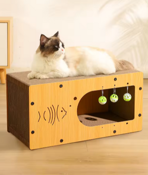 Kattenhuis met Krabplank – Houten Scratcher Box 60×30×29 cm
