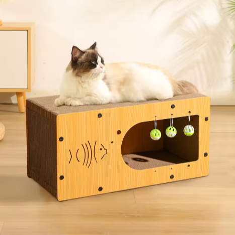 Kattenhuis met Krabplank – Houten Scratcher Box 60×30×29 cm
