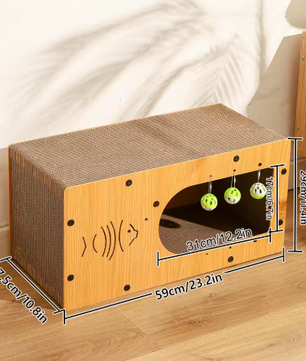 Kattenhuis met Krabplank – Houten Scratcher Box 60×30×29 cm