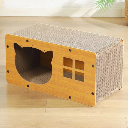 Kattenhuis met Krabplank – Houten Scratcher Box 60×30×29 cm