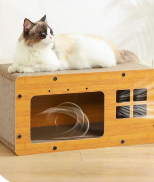 Kattenhuis met Krabplank – Houten Scratcher Box 60×30×29 cm
