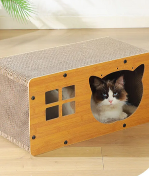 Kattenhuis met Krabplank – Houten Scratcher Box 60×30×29 cm