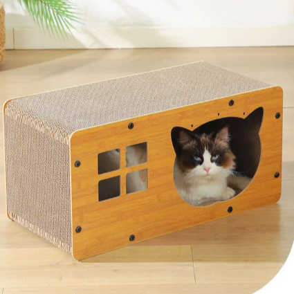 Kattenhuis met Krabplank – Houten Scratcher Box 60×30×29 cm