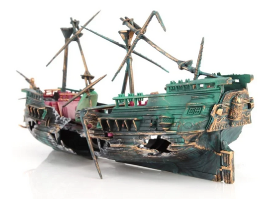 2-delige Aquariumdecoratie Boot – Kunststof Scheepswrak Ornamenten met Luchtfunctie