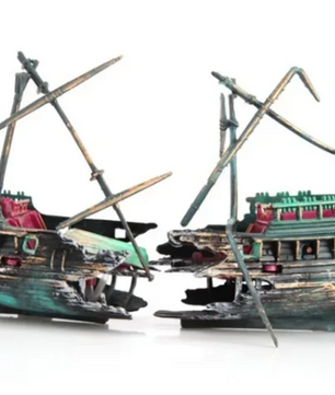 2-delige Aquariumdecoratie Boot – Kunststof Scheepswrak Ornamenten met Luchtfunctie