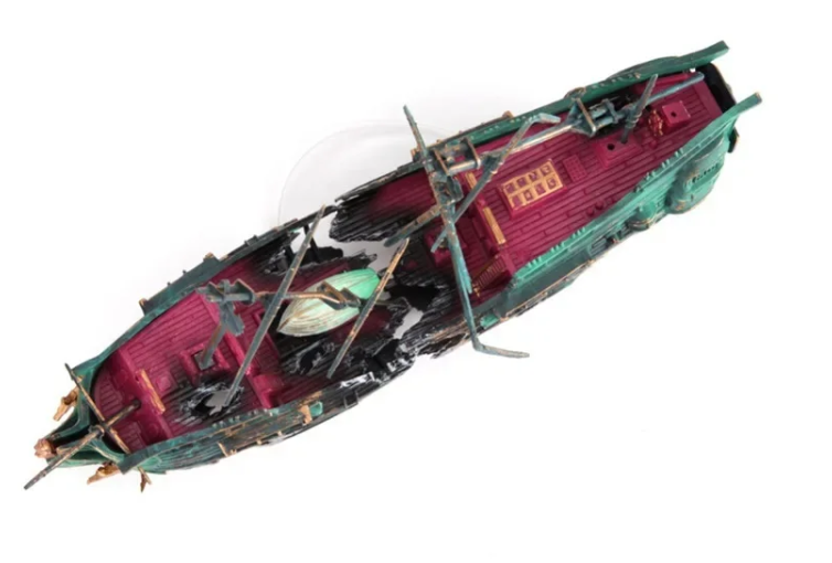 2-delige Aquariumdecoratie Boot – Kunststof Scheepswrak Ornamenten met Luchtfunctie