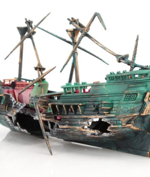 2-delige Aquariumdecoratie Boot – Kunststof Scheepswrak Ornamenten met Luchtfunctie