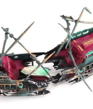 2-delige Aquariumdecoratie Boot – Kunststof Scheepswrak Ornamenten met Luchtfunctie