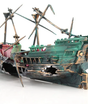 2-delige Aquariumdecoratie Boot – Kunststof Scheepswrak Ornamenten met Luchtfunctie