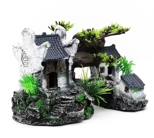 Aquarium Ornament Huis – Realistische Hars Decoratie voor Aquascaping