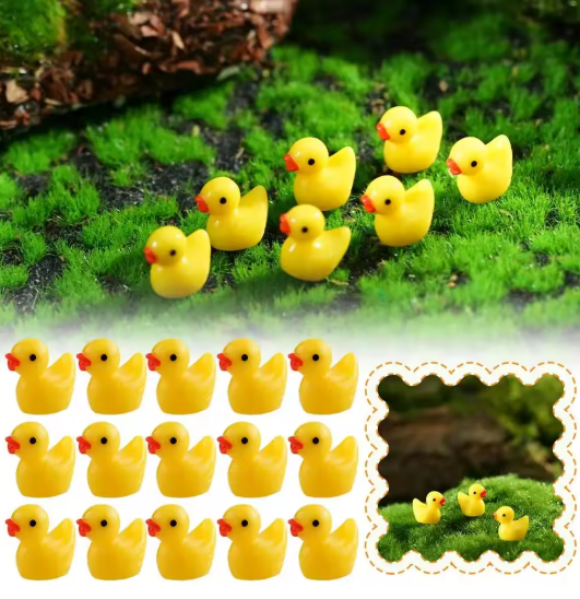 Set van 100 Mini Eend Ornamenten – Gele Hars Decoratie voor Poppenhuizen, Tuinen & Aquaria