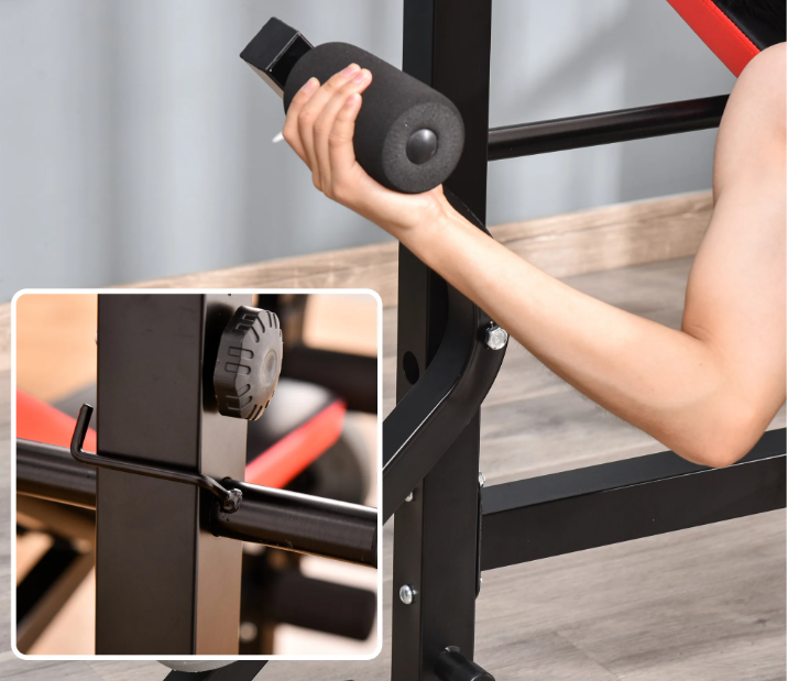 Verstelbare Halterbank – Fitnessbank met Rugleuning & Barsteun, Inclusief Beenkrul