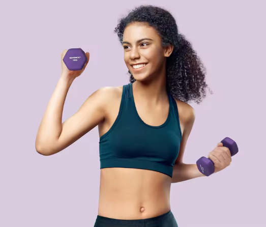 Set van 2 Neopreen Dumbbells – Hexagonale Handhalters 1 kg, Compact & Antislip