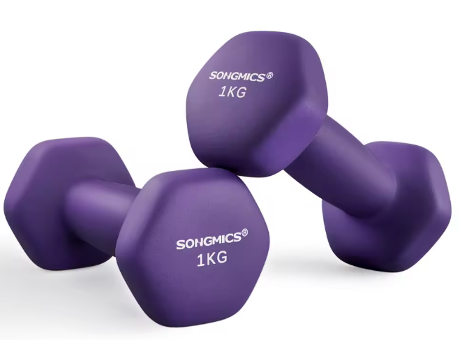 Set van 2 Neopreen Dumbbells – Hexagonale Handhalters 1 kg, Compact & Antislip