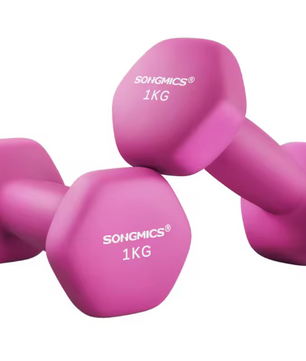 Set van 2 Neopreen Dumbbells – Hexagonale Handhalters 1 kg, Compact & Antislip