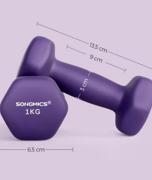 Set van 2 Neopreen Dumbbells – Hexagonale Handhalters 1 kg, Compact & Antislip