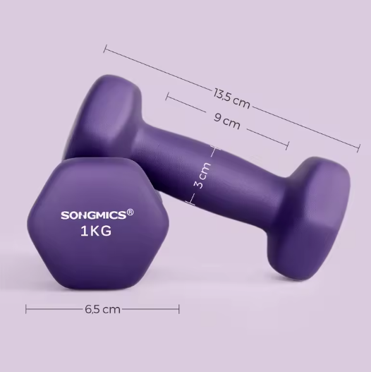 Set van 2 Neopreen Dumbbells – Hexagonale Handhalters 1 kg, Compact & Antislip