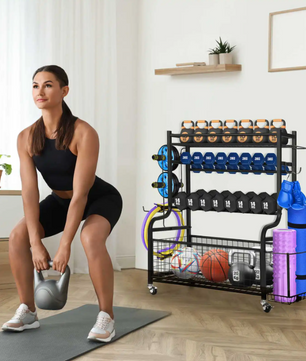 Halter Opbergrek met Wielen – Compact Gewichtsrek voor Thuisgym & Fitnessapparatuur