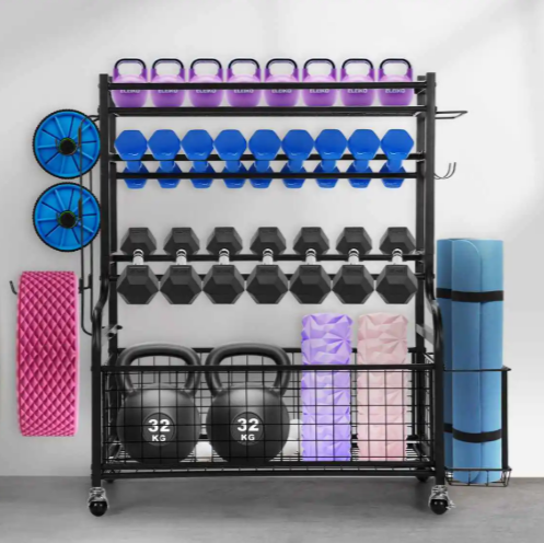 Halter Opbergrek met Wielen – Compact Gewichtsrek voor Thuisgym & Fitnessapparatuur