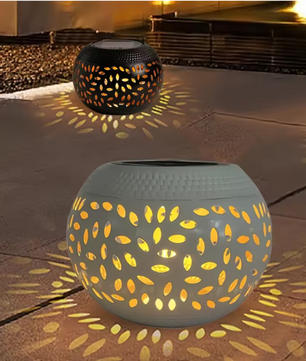 Solar LED Tuinlantaarn – Metalen Ellipsvormige Lantaarn, Waterdicht & Sfeervolle Schaduwprojectie