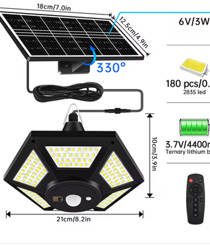 Solar LED Hanglamp – 180 LED’s met Afstandsbediening & Bewegingssensor, Voor Binnen en Buiten