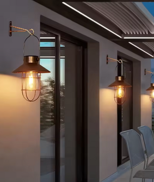 Solar Tuinluchter – Decoratieve Hanglamp op Zonne-energie, IJzeren Tuinverlichting voor Binnenplaats & Gazon