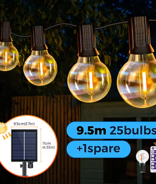 Solar Slingerlicht 12 m – 30 LED G40 Bollen, USB & Zonne-energie, Waterdicht en Breukvast
