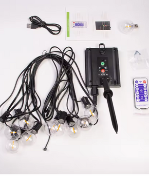 Solar Slingerlicht 12 m – 30 LED G40 Bollen, USB & Zonne-energie, Waterdicht en Breukvast