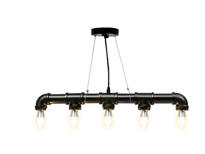 Industriële Hanglamp – Vintage Waterpijp Plafondlamp met 5 Fittingen