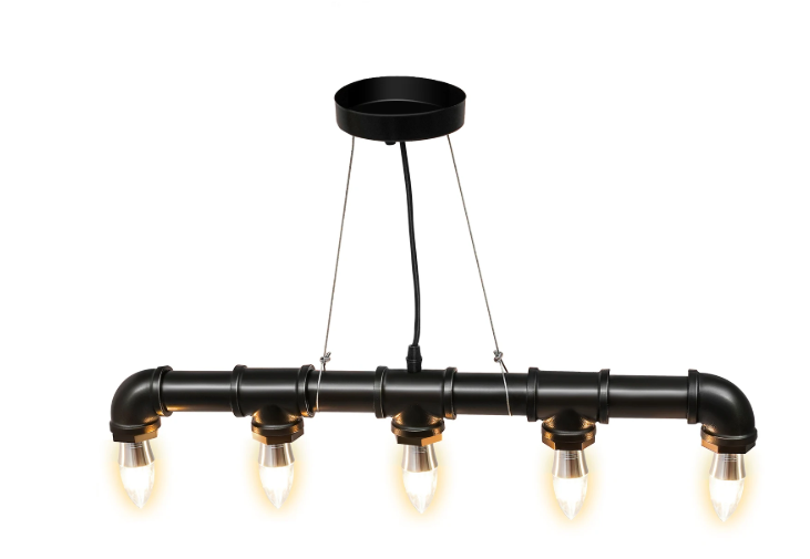 Industriële Hanglamp – Vintage Waterpijp Plafondlamp met 5 Fittingen