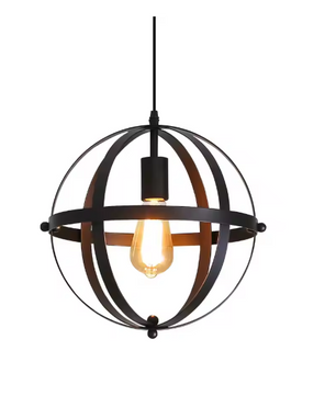 Industriële Vintage Hanglamp – Zwarte Metalen Plafondlamp met Verstelbare Kabel