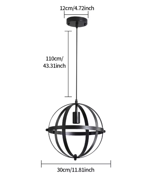 Industriële Vintage Hanglamp – Zwarte Metalen Plafondlamp met Verstelbare Kabel