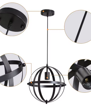 Industriële Vintage Hanglamp – Zwarte Metalen Plafondlamp met Verstelbare Kabel
