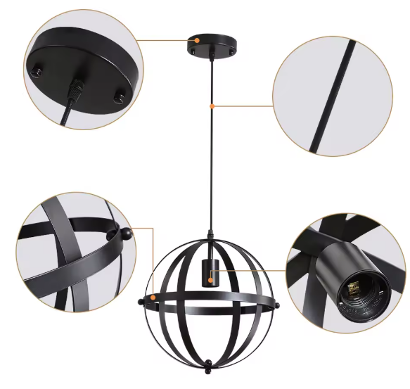 Industriële Vintage Hanglamp – Zwarte Metalen Plafondlamp met Verstelbare Kabel