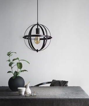 Industriële Vintage Hanglamp – Zwarte Metalen Plafondlamp met Verstelbare Kabel