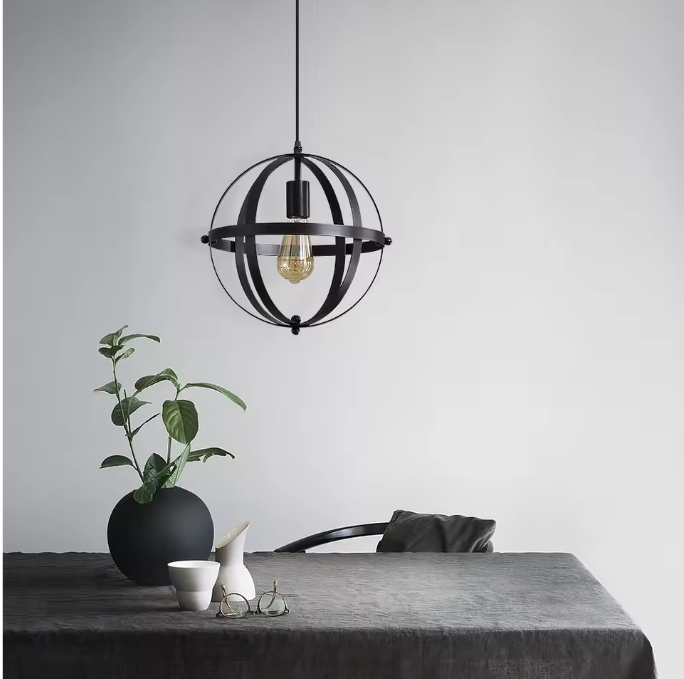 Industriële Vintage Hanglamp – Zwarte Metalen Plafondlamp met Verstelbare Kabel